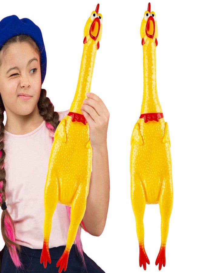 Plukeen 2 Pack 22 Inch Crazy Huge Squeeze Screaming Rubber Chicken Yellow Squawking Chicken Rubber Squeaky Chicken Toy for Kids Adults Dogs Pets Prank Novelty Toy - Image 1